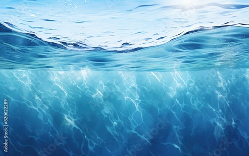 surface of the ocean underwater with waves, silver and blue, youthful energy
