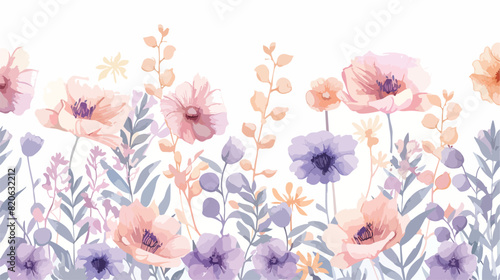 Purple Pink Pastel Colors Watercolor Floral Arrangeme