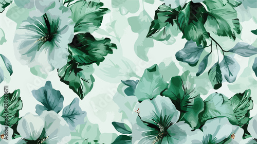 Seamless pattern of green floral with watercolor for