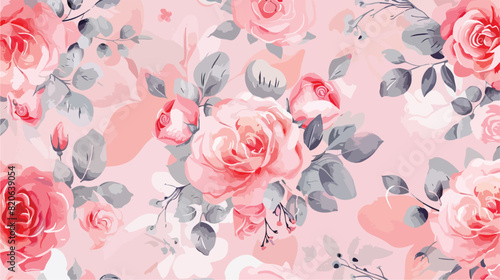 Seamless pattern of pink floral watercolor for background