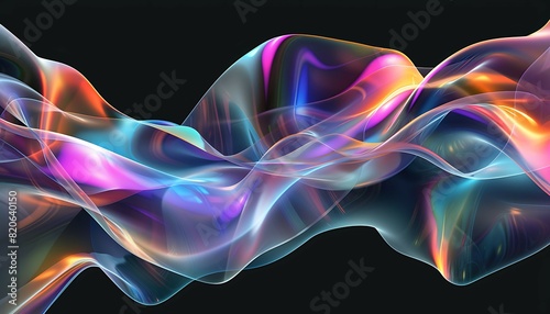 3D neon fluid waves in motion against a black backdrop.