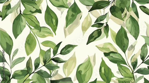 Soft green leaves pattern with watercolor for background