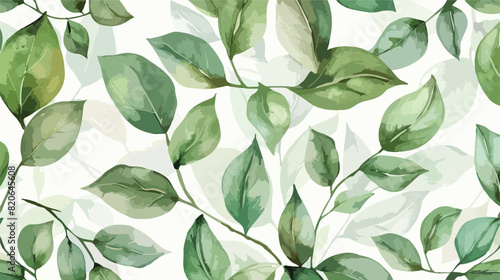 Soft green leaves watercolor seamless pattern for background