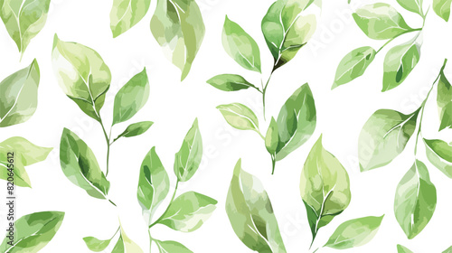 Soft green leaves watercolor seamless pattern for background