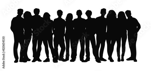 Group of people silhouette, Big group of friends standing together, diversity people group team union concept