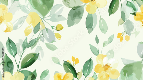 Beautiful green yellow floral watercolor pattern 