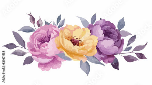 Watercolor floral round bouquet pink yellow purple fl