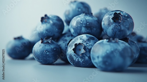 A tempting bunch of plump blueberries arranged on a white surface, their deep blue hue promising a burst of antioxidant-rich flavor.