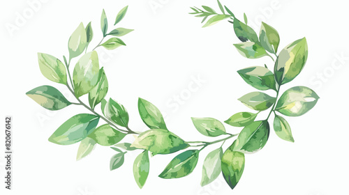 Watercolor green leaves wreath for wedding birthday c