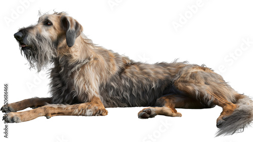 Regal Irish Wolfhound lying down gracefully on a transparent background