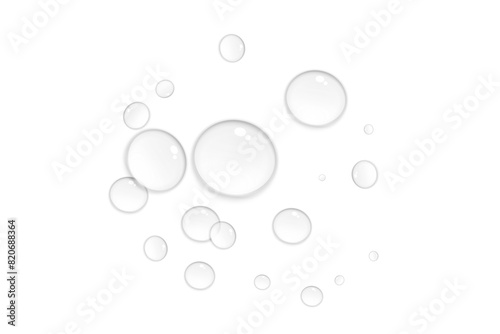 Realistic water drops on transparent background. Natural water droplet isolated on white. Summer product design element, PNG. Vector illustration