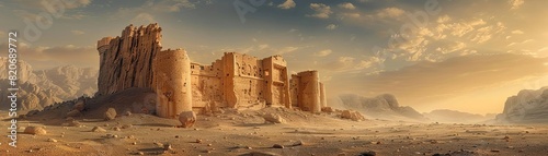 An ancient desert fortress standing alone