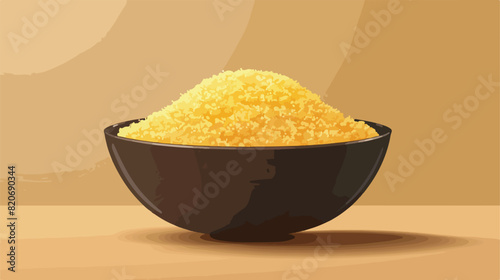 Bowl of raw couscous on table closeup Vector illustration