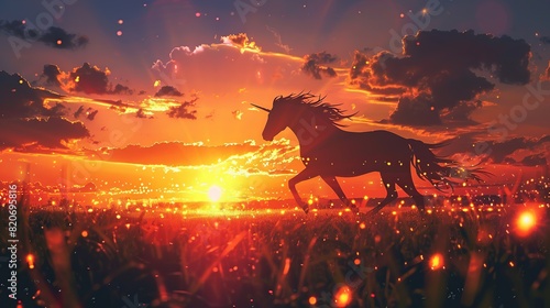 beautiful horse running towards the sun