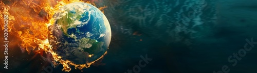 Earth Surrounded by Flames Highlighting Global Warming and Climate Change 