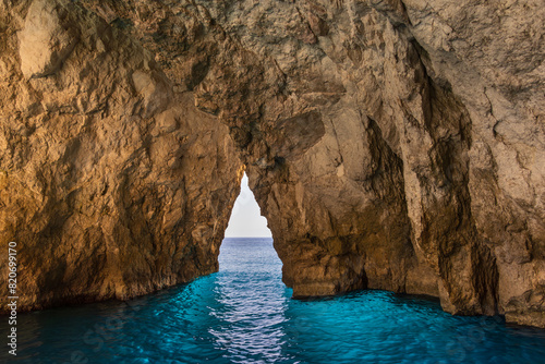 Outward view from within the Keri caves, Zakynthos, Greece