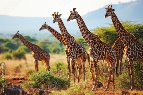 Group of giraffes in the National Park Kenya, AI generated