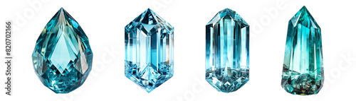 Collection set of aquamarine gem jewels isolated on transparent background