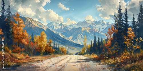 road in north mountains illustration