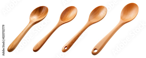 Collection set of wooden spoons isolated on transparent background