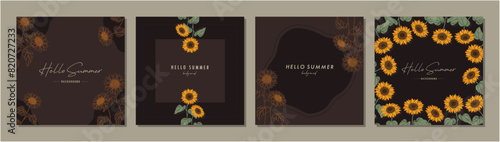 ひまわり ヒマワリ 夏 sunflower 素材セット フレーム 背景 ベクターイラスト シンプル おしゃれ
