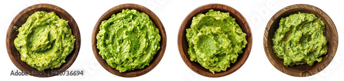 Wooden bowls with guacamole isolated on transparent background