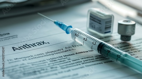 Medical Syringe and Vial for Anthrax Vaccine on Instruction Sheet