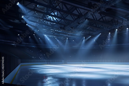 An empty arena view my illustration indoor spotlights stadium 3D illuminated ice render rink own skating empty background hockey