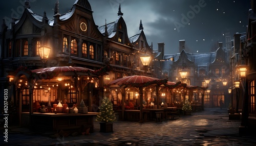 Winter night in the old town of Gdansk, Poland.