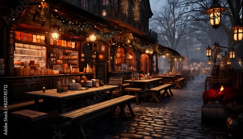 Cafe in the old town of Gdansk at night, Poland