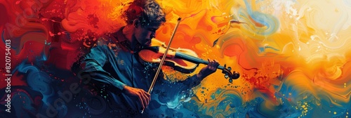 Abstract violinist blended with colorful art