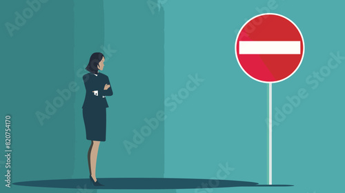 Unhappy Businesswoman Facing Dead End Sign Due to Wrong Management Decisions