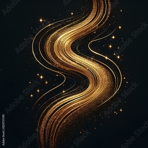 Christmas gold glitter line wave curve circle