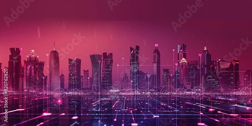 smart city with led dark light burgundy color and maroon