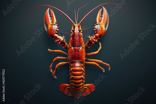 A red lobster on a black surface. Suitable for seafood industry