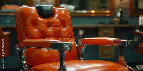 Empty leaver chair in barbershop in Barbershop interior.