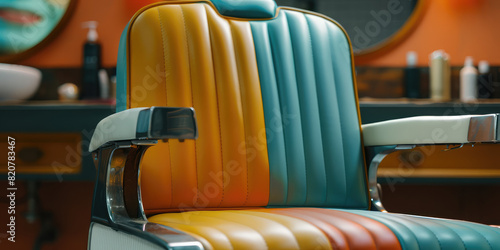 Empty leaver chair in barbershop in Barbershop interior.