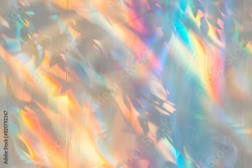 blurred rainbow light refraction texture overlay effect for photo and mockups organic drop diagonal holographic flare on a white wall shadows for natural light effects AI
