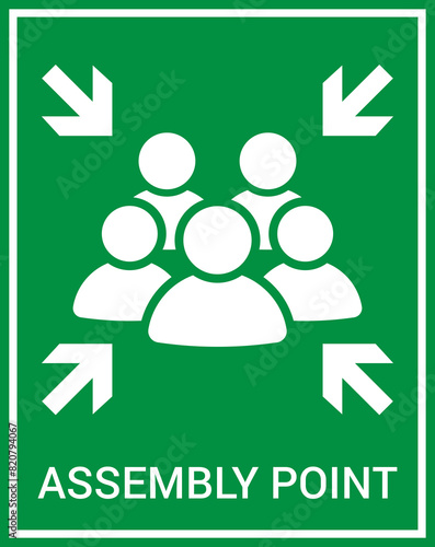 Emergency evacuation assembly point sign. Assembly point icon. Safety Signs. Evacuation Plan. Vector illustration