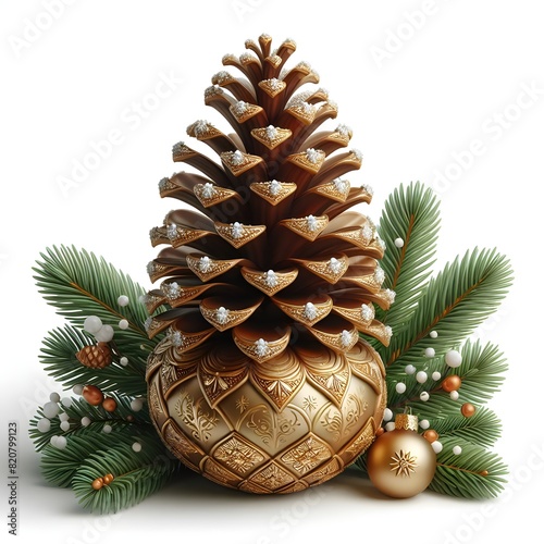 create an image a pine cone with a pine cone on top of it and a pine cone on the bottom of it; naturalism, a picture, Ernest William Christmas in white background