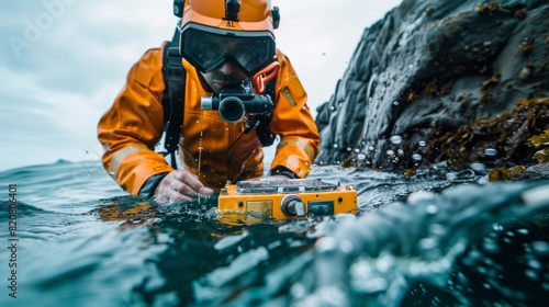 Engineer using underwater drones to assist in the installation of fiber optic cables