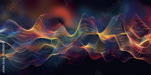 Design a digital artwork depicting the movement and vibration of sound waves in a fluid, wave-centric visual.