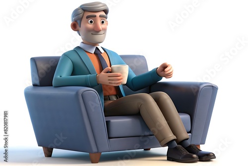 Vieil homme français assis sur un fauteuil -Illustration 3D