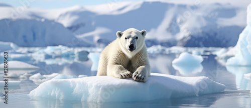 Polar bear on melting ice due to greenhouse gas effects,