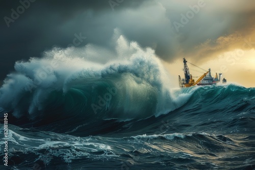 Ship Braving Stormy Seas