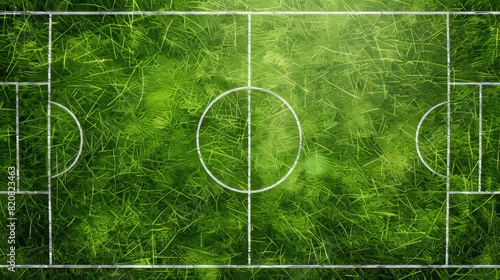 Realistic soccer pitch center with white lines and circle drawn on green grass in the middle. Turf texture background. A place for sports matches and competitions.