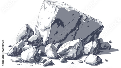 Limestone boulder and pieces. Big solid sedimentary 