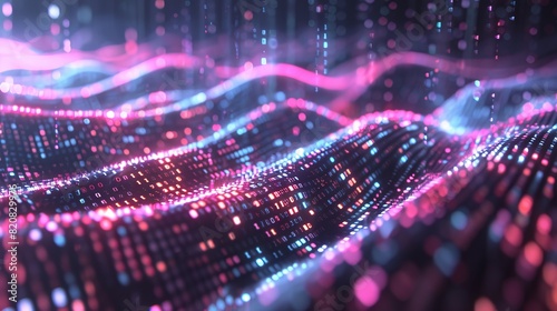 Data Stream Binary Code Cascades in a Hypnotic Luminous Flow
