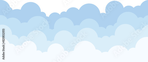 Blue clouds layer seamless border, cut out isolated with transparent background.
