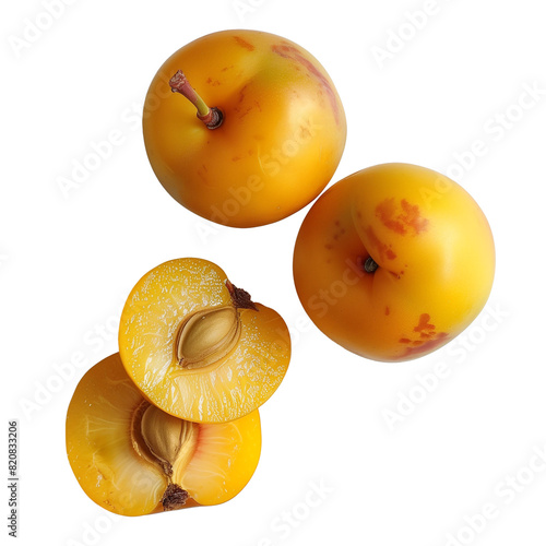 Fresh Mirabelle Plums on Transparent Background Studio Shot